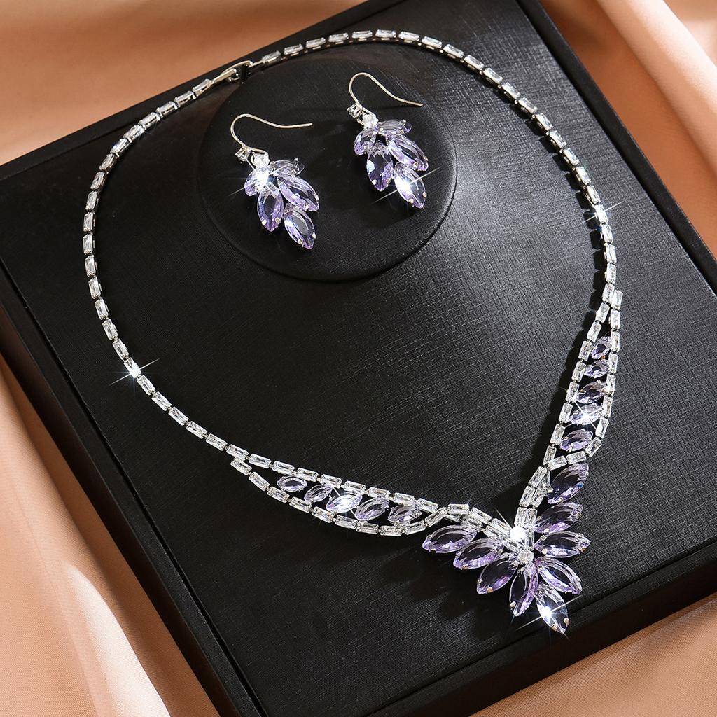 Women Party Wedding Dress Necklace Earrings Two-piece Jewelry Accessories