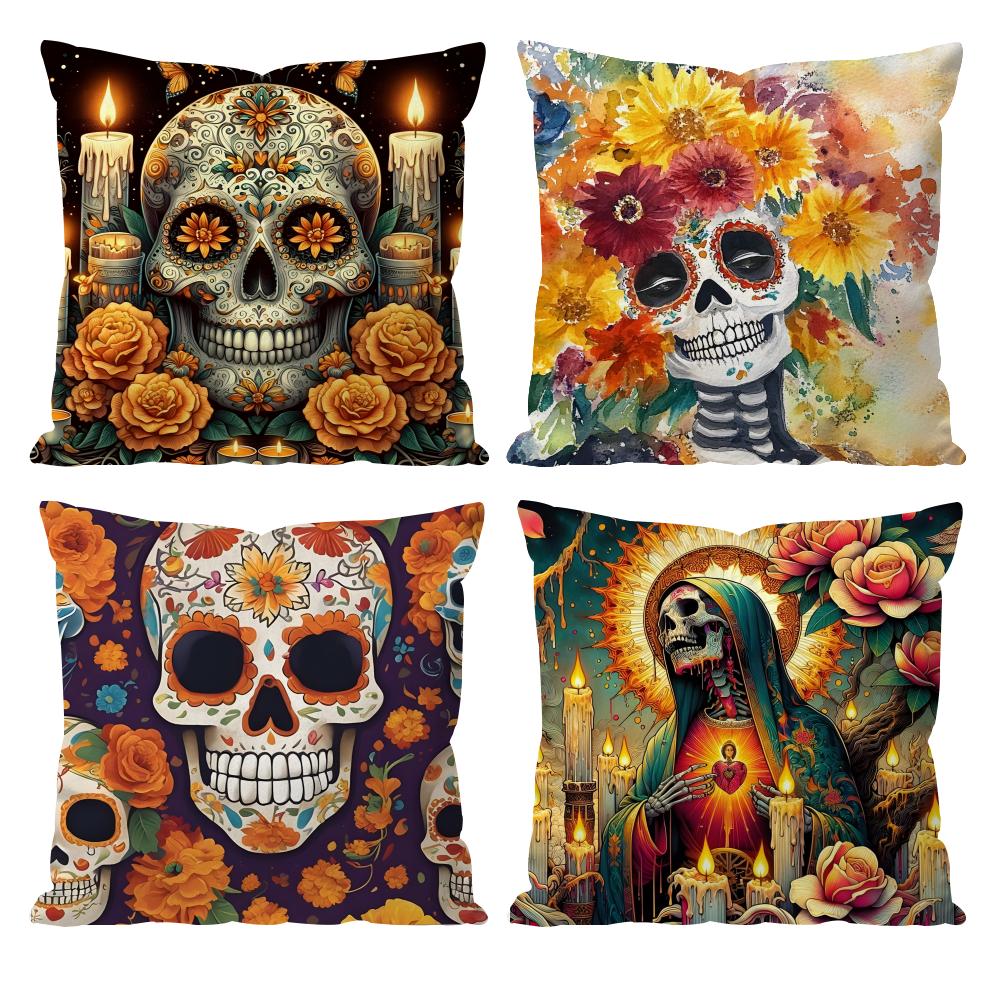 Anime Day of the Dead Cushion Cover Pattern Printed Pillowcase for Living Room Sofa Cushion Cover & Bedroom Decor