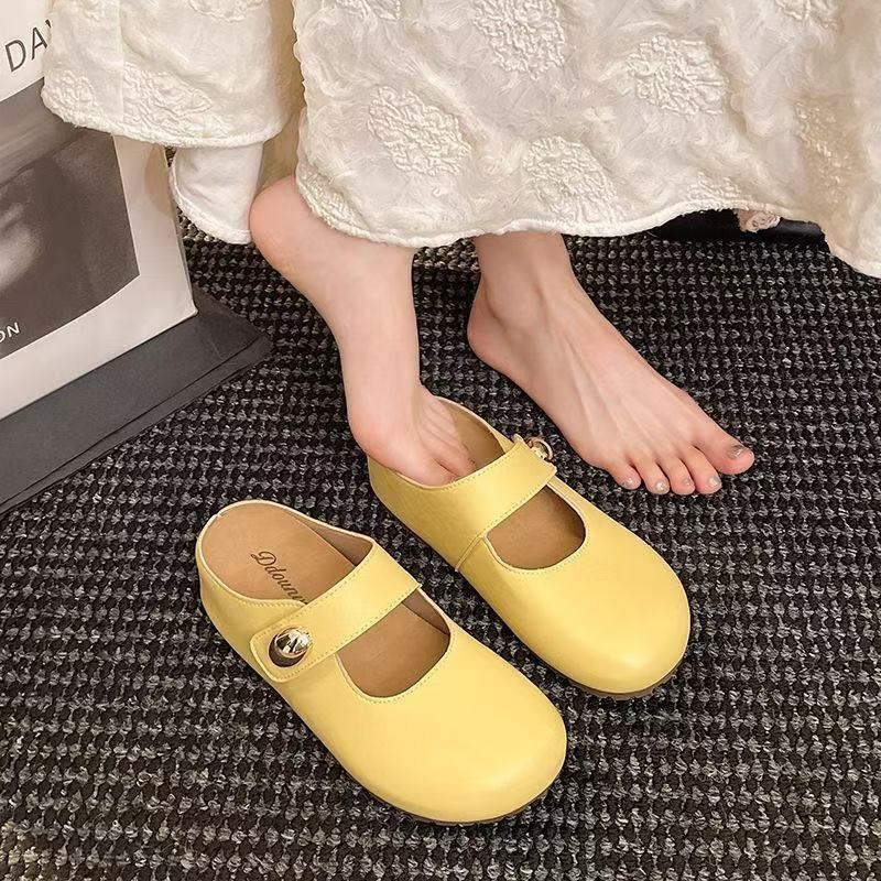 

Мягкая подошва мягкая кожаная сумка голова полушлепанцы женские для улицы осень новые сандалии на плоской подошве 40 жёлтый