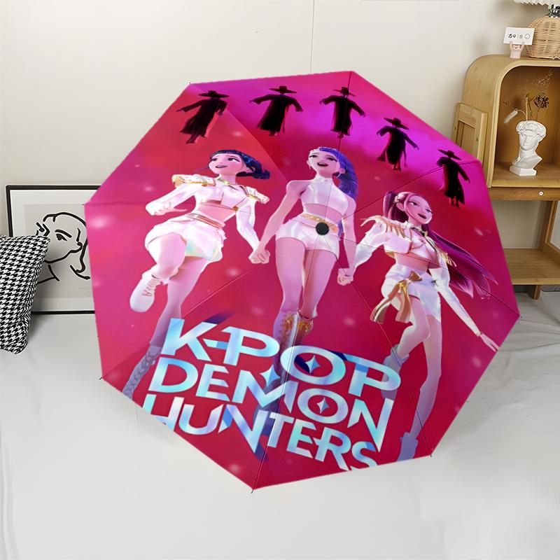 Kpop Hunter10 Print Automatic Umbrella, 8 Rib Iron Frame, Plastic Handle, Suitable for Outdoor Travel &Daily , Ideal Gift