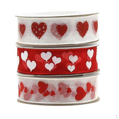 3x5 Yards 15mm Ribbon with Heart Printed For Valentines Day Gift Package Wrapping, Hair Bow Clips &