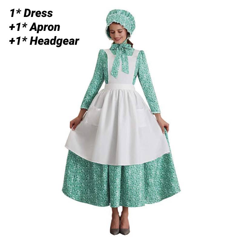

Uniform Maid Cosplay Costume Pastoral Style Dress Apron Girls Cyan Blue Green S циан