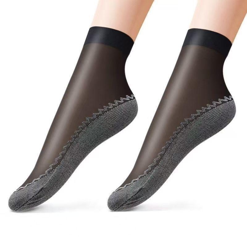 5 Pairs Women s Sheer Socks with Cotton Sole, Non-slip Anti-hook Short Silk Stockings 10pcs(5pairs one size) чёрный