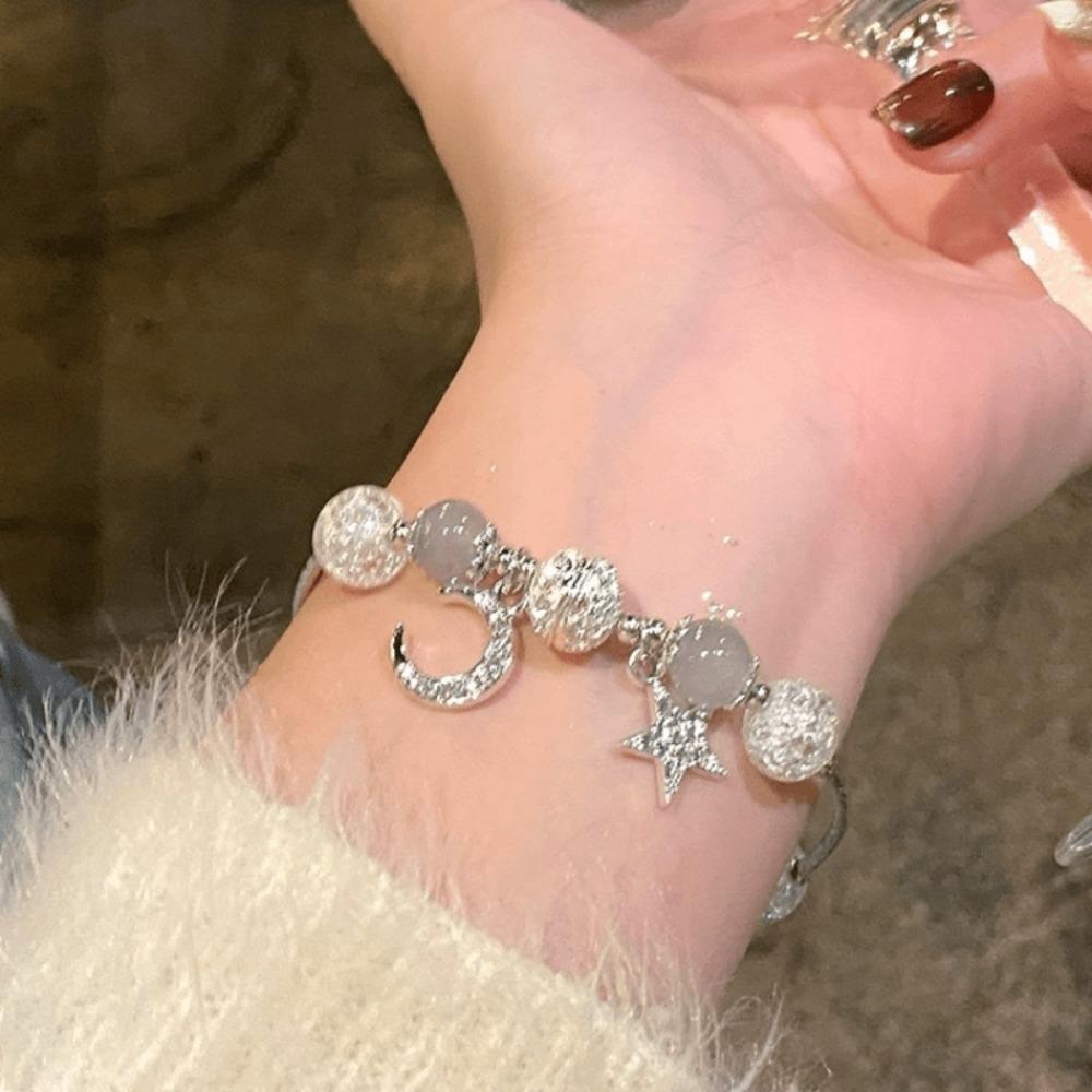 1 Piece of Glass Bead Bracelet, Female Bracelet, Best Friend Bracelet, Star Moon Set Imitation Zircon Pendant Bracelet - A Gift for Best Friends