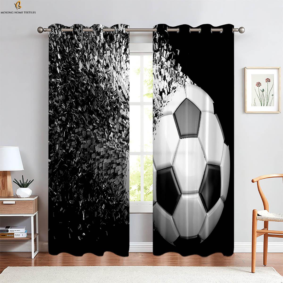 

Fire Breaking Wall Football Creative 3d Printing Curtains Suitable For Bedroom Boy Room Study Room Decorative Curtains 2 Pieces W50xH130(CM)x2PCS&Rod pocket