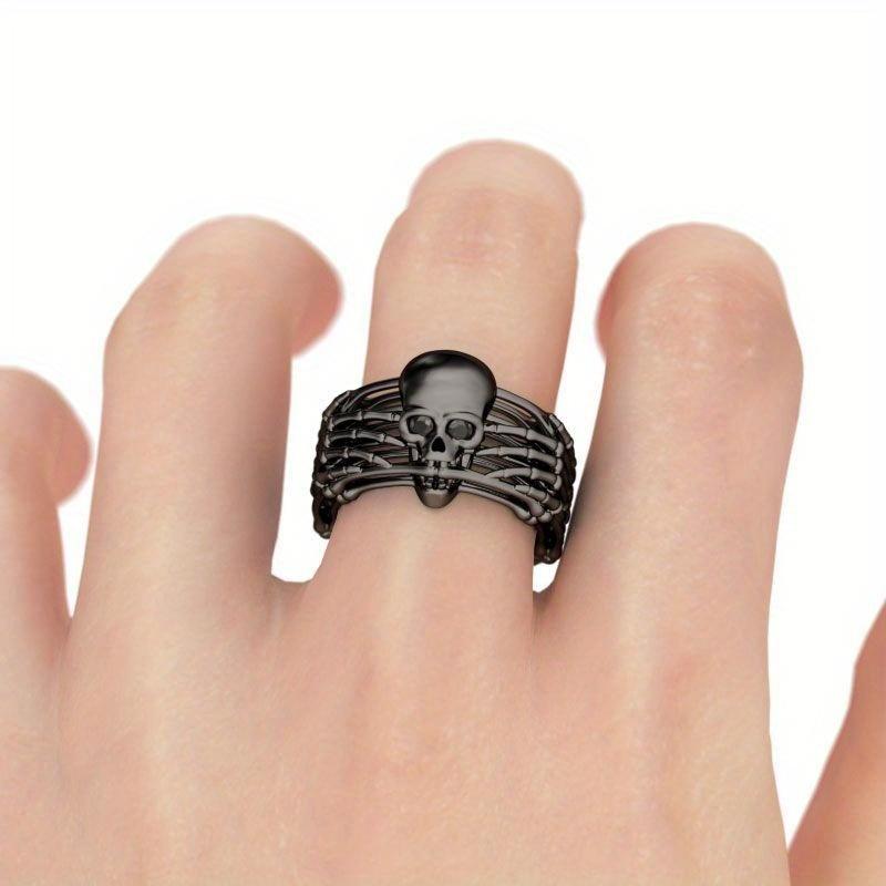Skull & Skeleton Hands Black Ring, Suitable for Independence Day Parties, Skeleton Skeleton Shape, Exaggerated Personality, Full of Dark Cool Feeling.
