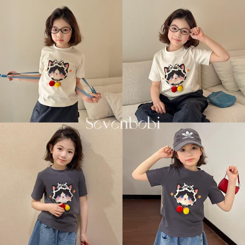 SEVEN BOBI Girls Cat Print Short Sleeve T-Shirt 150 cm