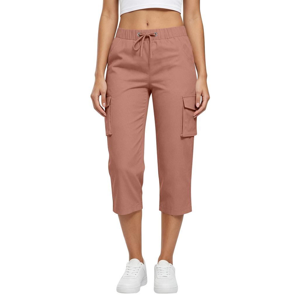 Damen High Waist Cargo Capri-Hose Lässiger Tunnelzugbund Leichter atmungsaktiver Stoff Dehnbare Passform Outdoor Activewear