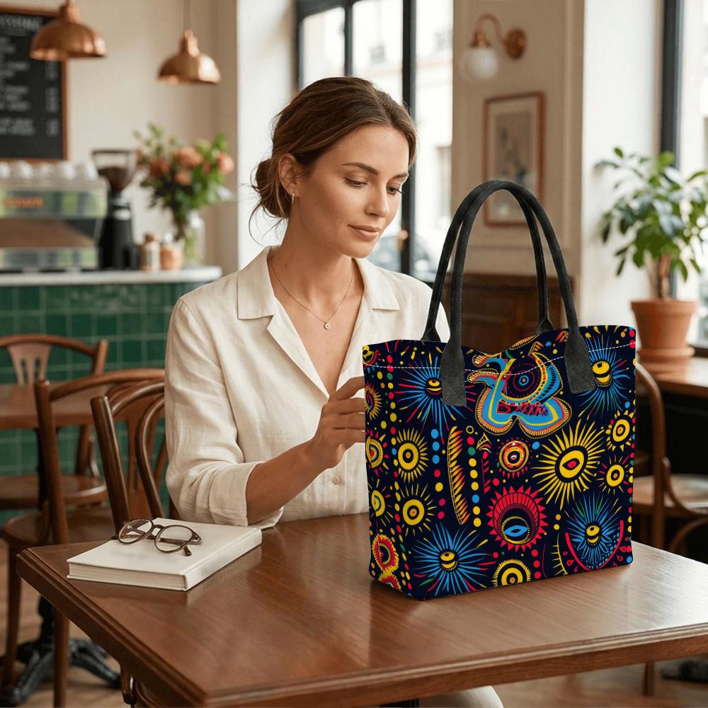 Bohemian Printed Tote Bag Large Capacity Shoulder Bag for Daily Shopping Travel Use 