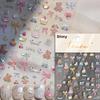 5D Cute Rabbit Love Peach Blossom Flower Yellow Nail Art Stickers Bowknot DIY Self Adhesive Rhinestone Manicure Decals