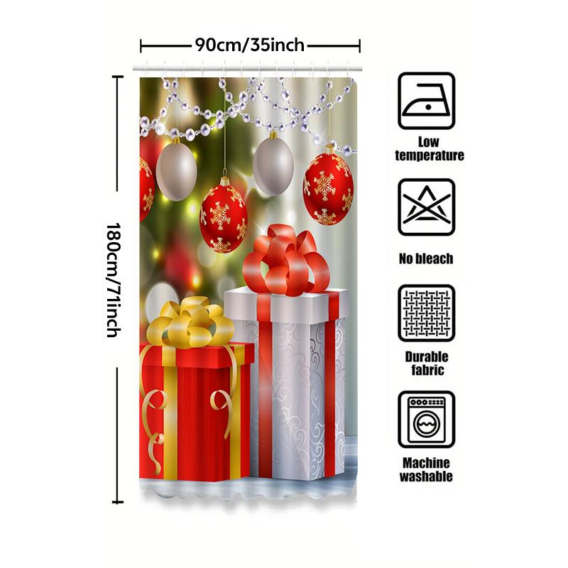 Tu Shower Curtain Christmas Santa Claus Reindeer Snowflakes Holiday Festive Bathroom Decor Waterproof Modern Farmhouse Style Gif