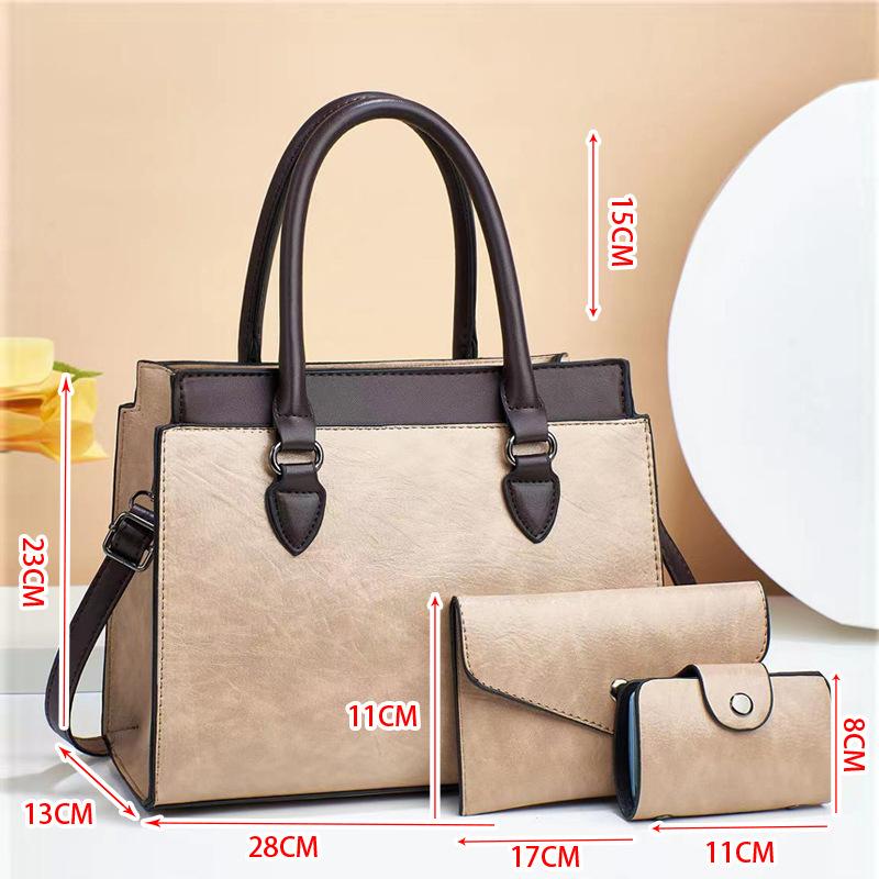 Neue Damen 3 in 1 Fashi Retro Tote Umhängetasche Patchwork Lässig PU-Leder 3-teiliges Set Umhängetaschen