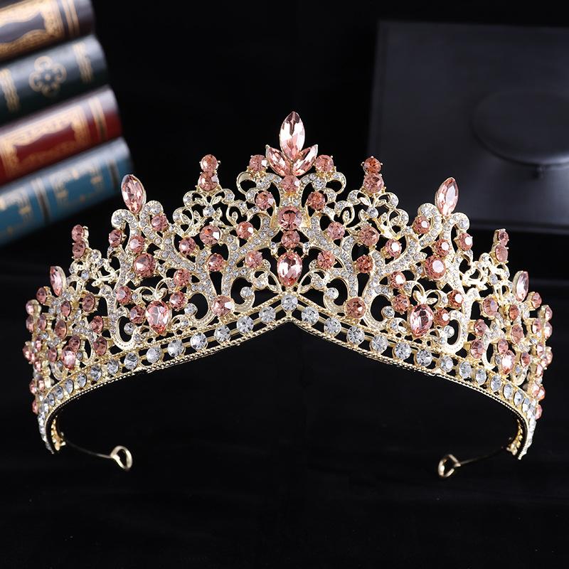 DIEZI Baroque Luxury Water Drop AB Pink Sky Blue Crystal Tiara Crown Women Party Jewelry Sets Bridal Crown Wedding Hair Jewelry