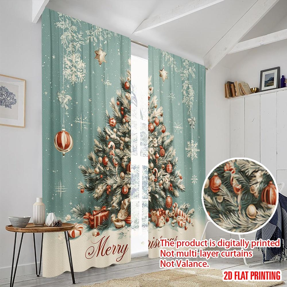 2pcs,2D Plane Printing Creative Curtains Christmas Tree (2) Polyester (without Rod) Decorations Inside for Bedroom, Living Room,