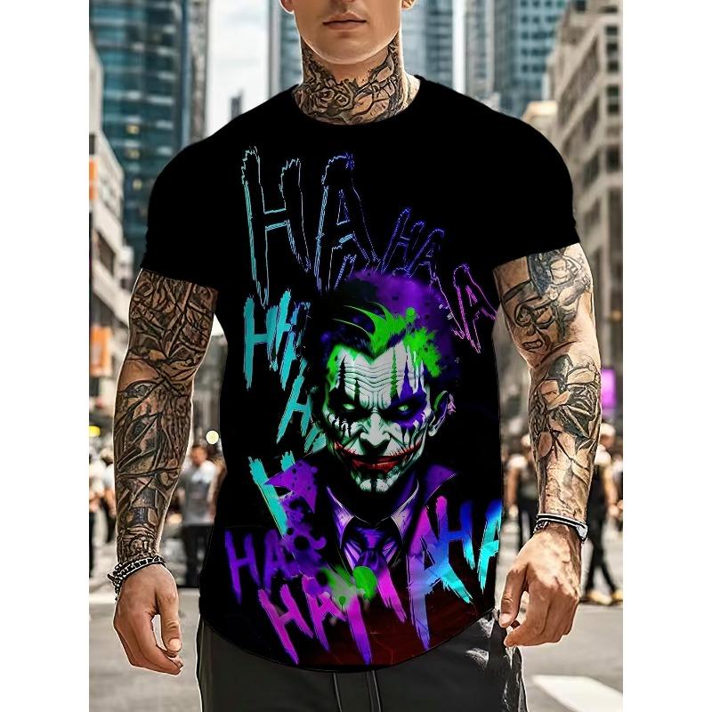 Summer 2025 new 3D Clown pattern printed casual fashionable soft comfortable and lightweight men's T-shirt