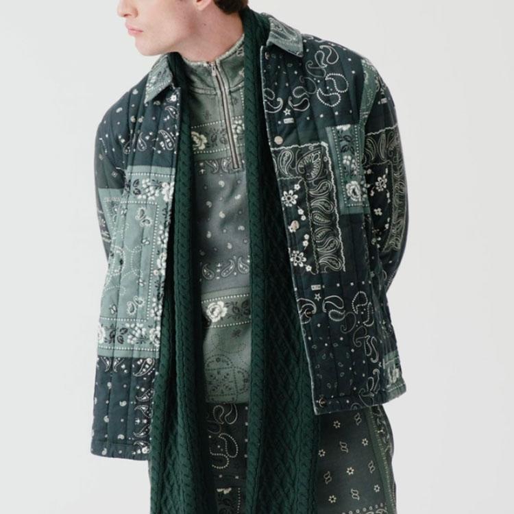 Kith Deconstructed Bandana Quarter Zip Stadium Unisex Tops Green KH2651-302