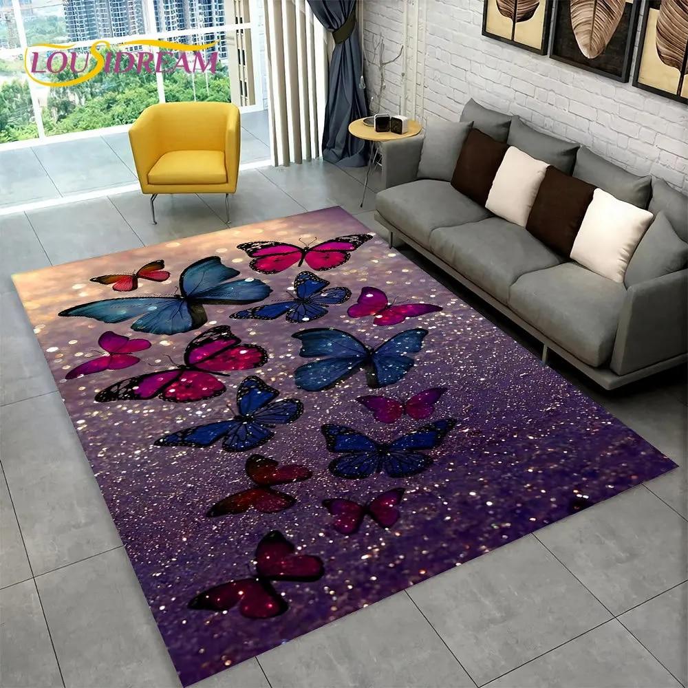 Dream Butterfly Flower Area Rug Large,Carpet Rug for Home Living Room Bedroom Sofa Doormat Decor,Kid Play Non-slip Floor Mats