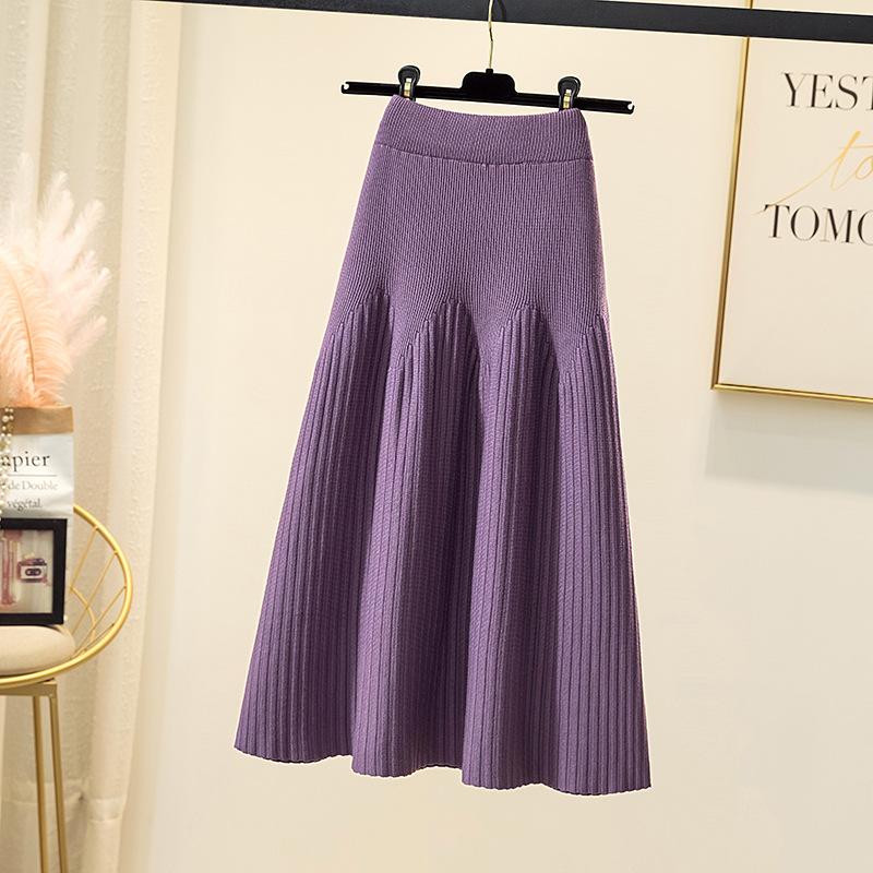 

Qooth осень-зима корейский стиль женская трикотажная повседневная плиссированная юбка А-силуэта однотонная модная женская элегантная повседневная длинная юбка QT2449 фиолетовый