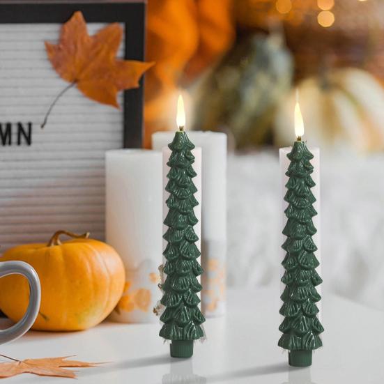 Pcs Christmas Tree Flameless Taper Candles Green LED Candlestick