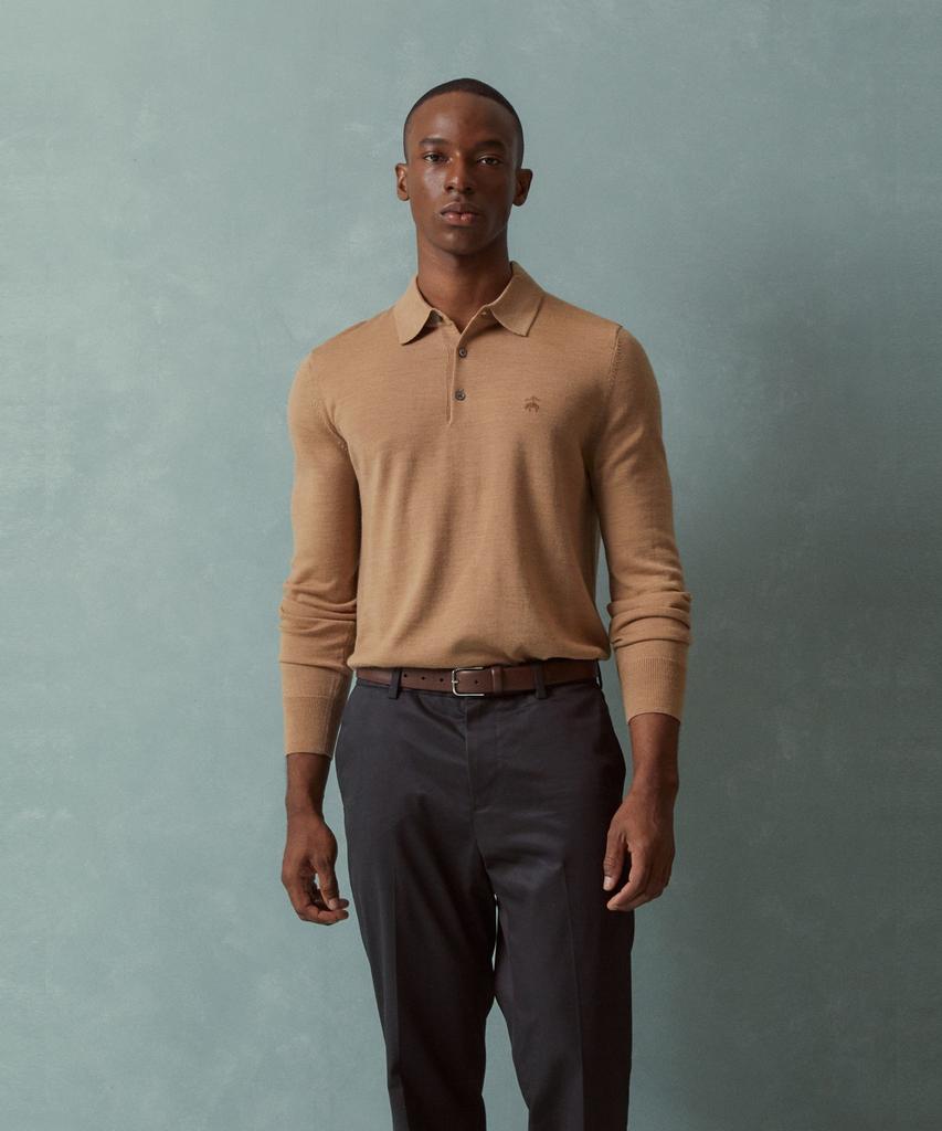 BROOKS BROTHERS Merino Wool Logo Polo Sweater (Beige) (Bbwtmnf301)