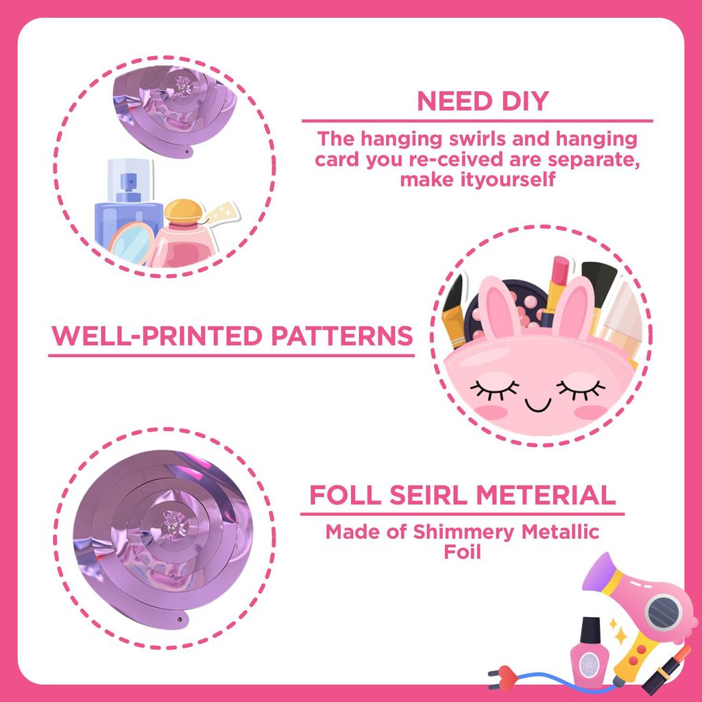 Make-up Geburtstagsfeier Dekorationen Banner mit Spiraldekorationsset - Geburtstagsbanner Spa-Party Hängende Papierdekorationen für Mädchen Frauen Make-up Party