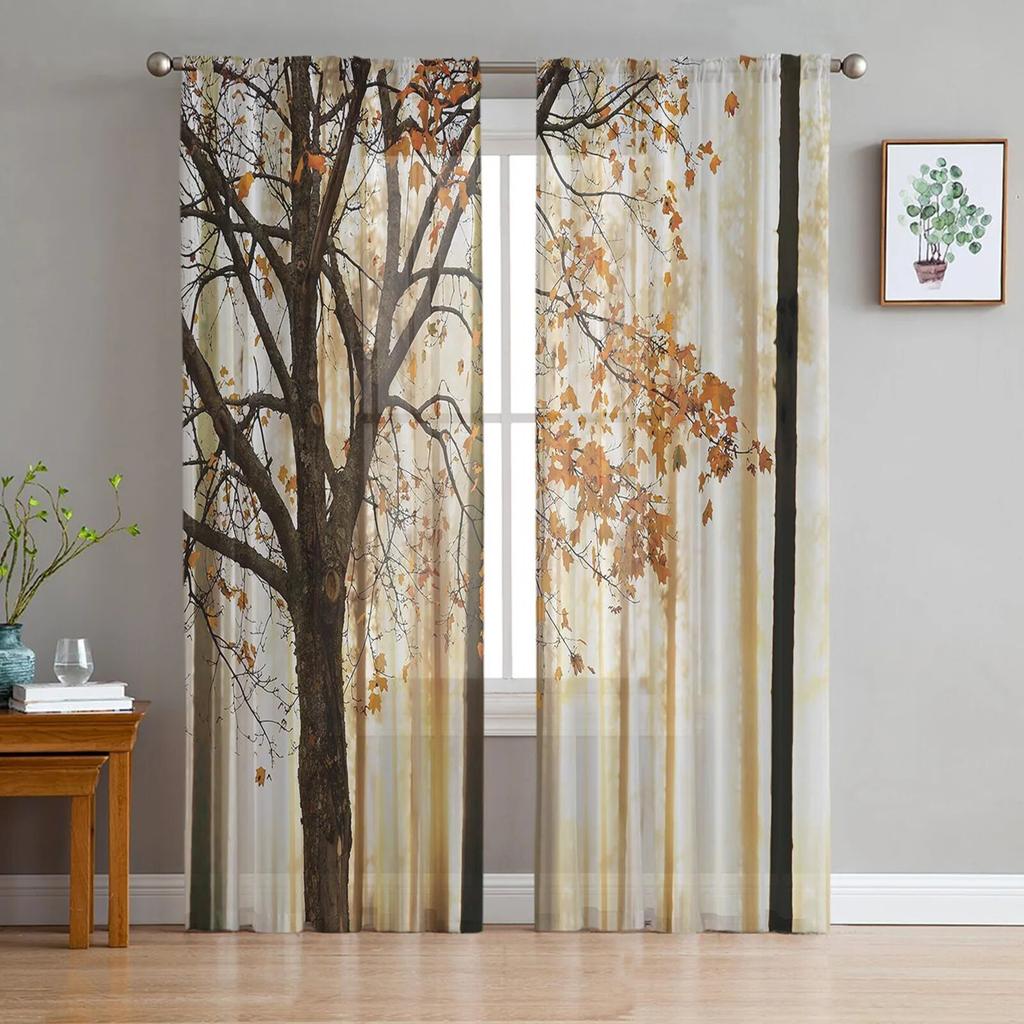 Thanksgiving Plants Farm Leaves Sheer Curtains Holiday Decoration Living Room Bedroom Window Voile Tulle Curtain