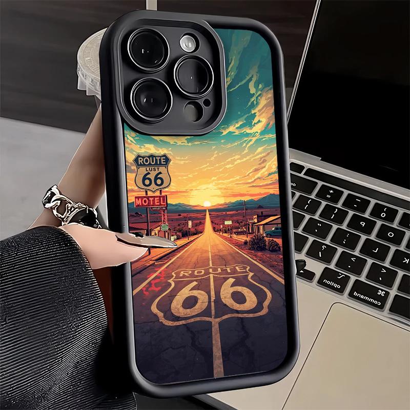 Handyhülle für iPhone 17 Air 16E 15 16 Pro Max America Route 66 Cover 14 Plus 13 12 Mini Weiche Silikonhülle Fundas