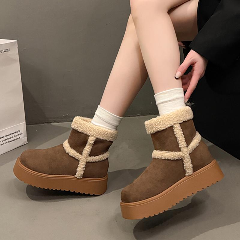Fur Women Snow Boots Flats Platform Suede Cotton Shoes  Designer Sport Ankle Boots Fashion Casual Comfort Winter Mujer Botas