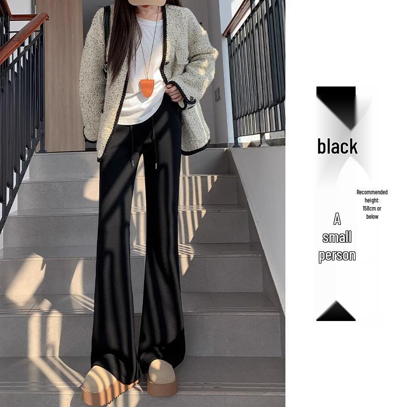 

145cm American Slimming Micro Flare Sweatpants, High Waist Drawstring, Perfect for Spring & Autumn, Ideal for 150 Petite Figures 2XL (126-145 jin)