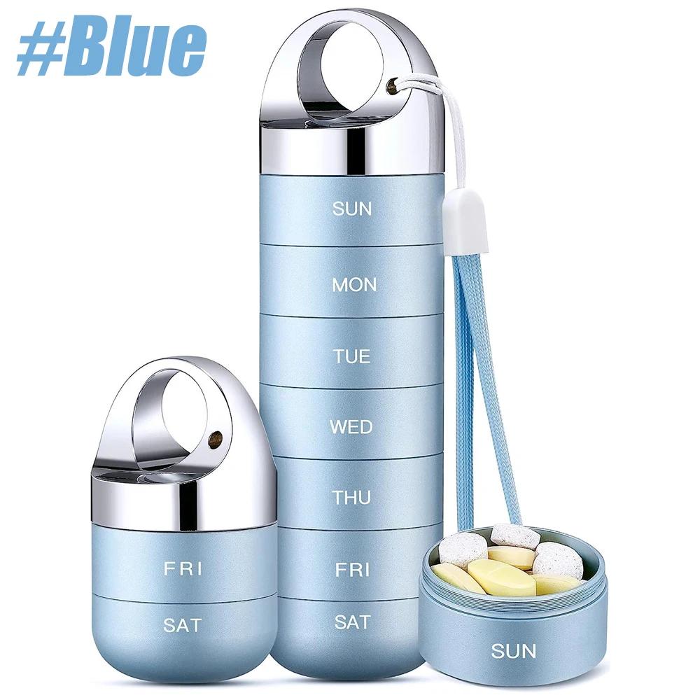 Portable Travel Pill Box Metal 7 Day Pill Case Organizer Waterproof Aluminum Alloy Travel Pill Case Container for Vitamins