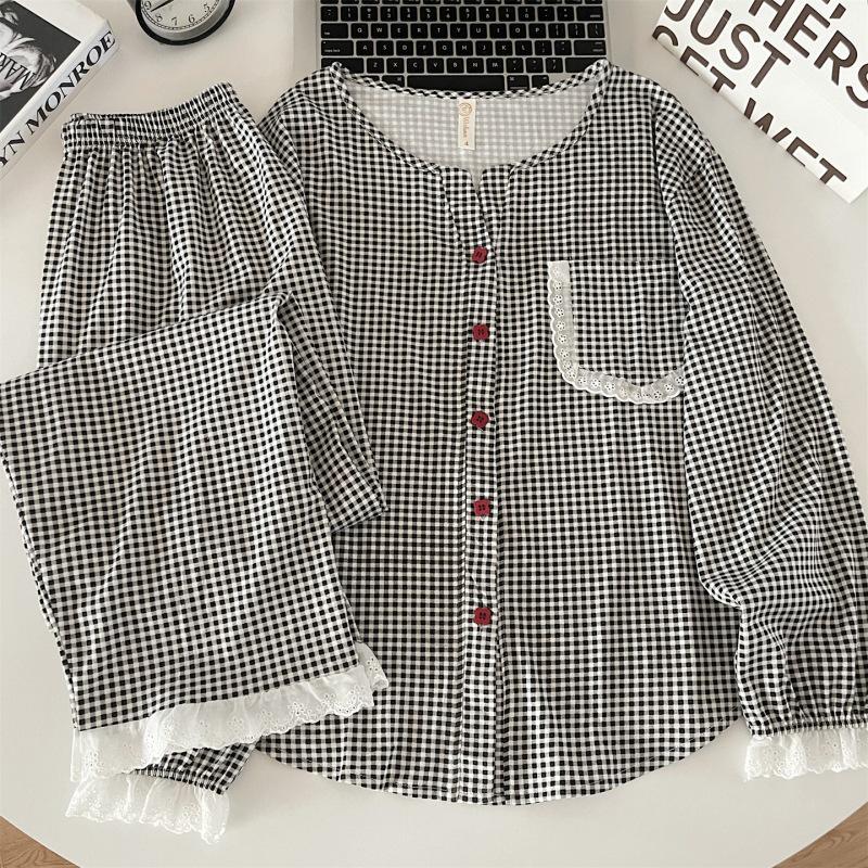 Women's Cloud Cotton Lace Pajama Cardigan Set - Spring & Autumn Collection