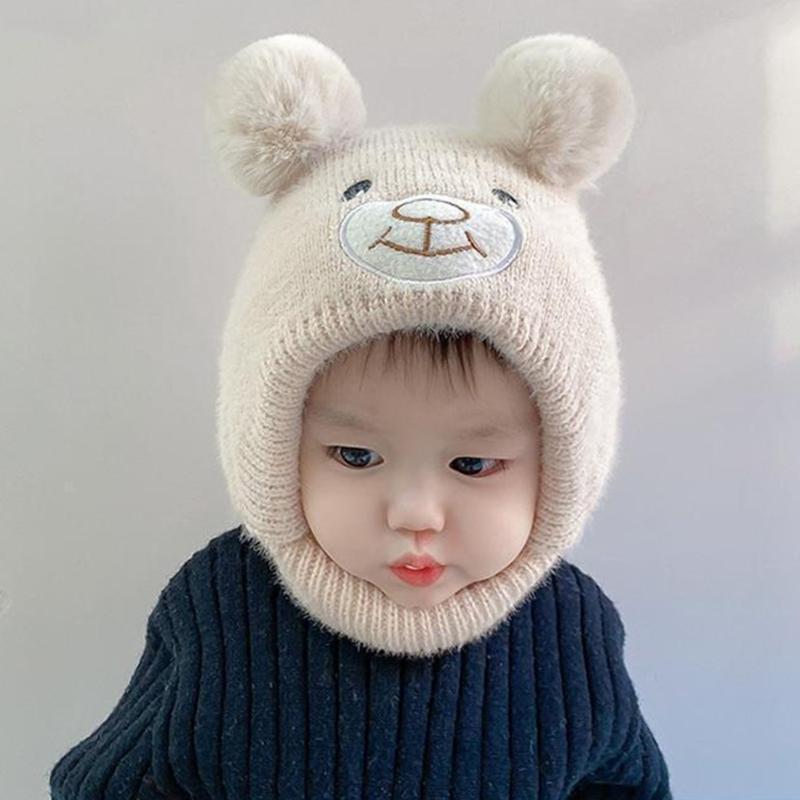 Niedliche Bären Strickmütze für Kleinkinder Jungen Mädchen Warme Beanie Mütze Entzückende Winter Kopfbedeckung Weiche Babymütze Duschgeschenk für Babys