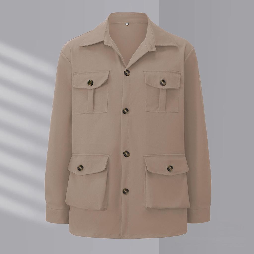 Męska Kurtka Robocza Myśliwska Retro Brytyjska na Wiosnę z Wieloma Kieszeniami