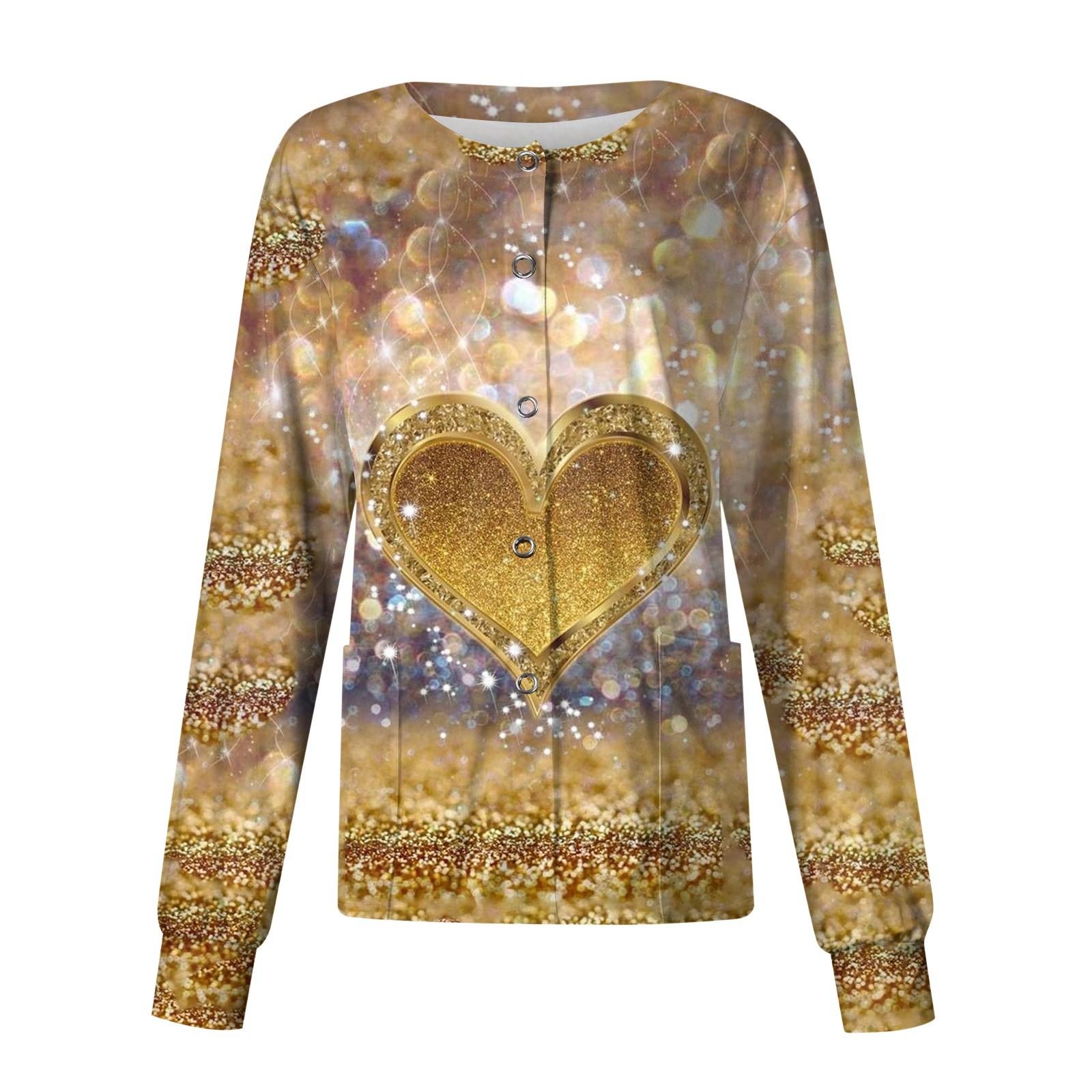 

Женские повседневные модные однобортные топы для медсестер с воротником-стойкой и принтом ко Дню святого Валентина XL жёлтый