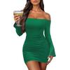 European and American Casual Fashion Atmosphere Elegant Women's Clothing One-word Shoulder Solid Color Temperament Fashionable Women's Dress