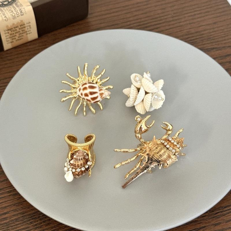 Muschel Schneckenring Koreanischer Stil Übertriebener Ozeantierring Schmuckzubehör Große Krabbe Böhmischer Fingerring Freund Geschenk