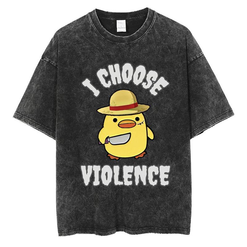 Funny I Choose Violence Washed T Shirt Funny Cat Meme Popular Short Sleeve Men Women Oversized Casual Cotton T Shirts Streetwear