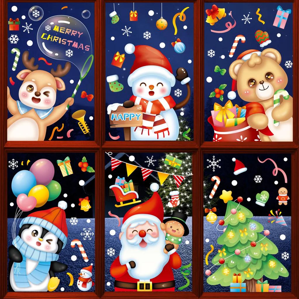 Christmas Stickers, Snowflake,Elk,Snowman,Santa Claus for Door, Wall, Window, Decoration Display