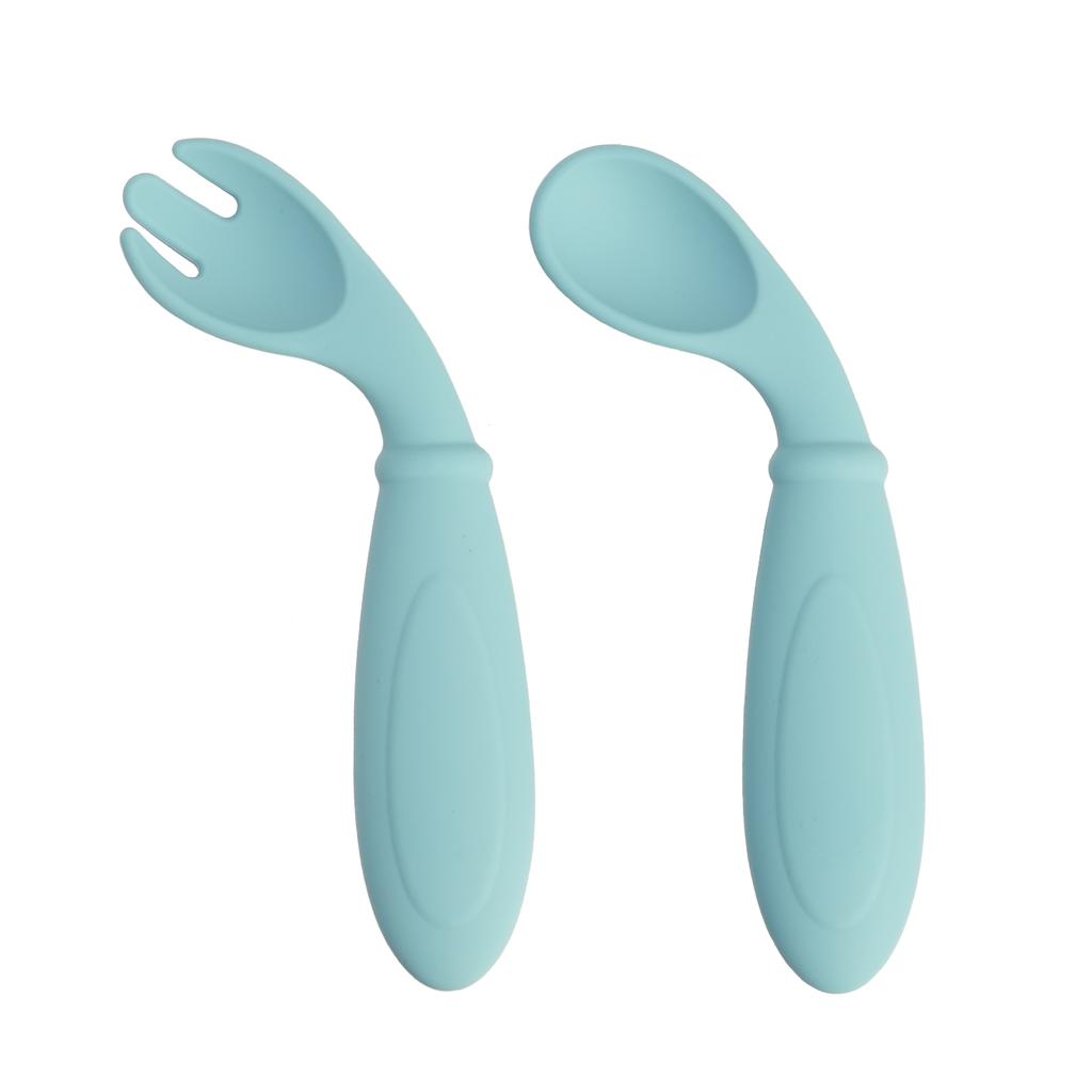 2PCS Silicone Baby Spoon Fork Set BPA Free Self Feeding Training Utensils for 6M+ Toddlers Travel Safe Cutlery Baby Tableware