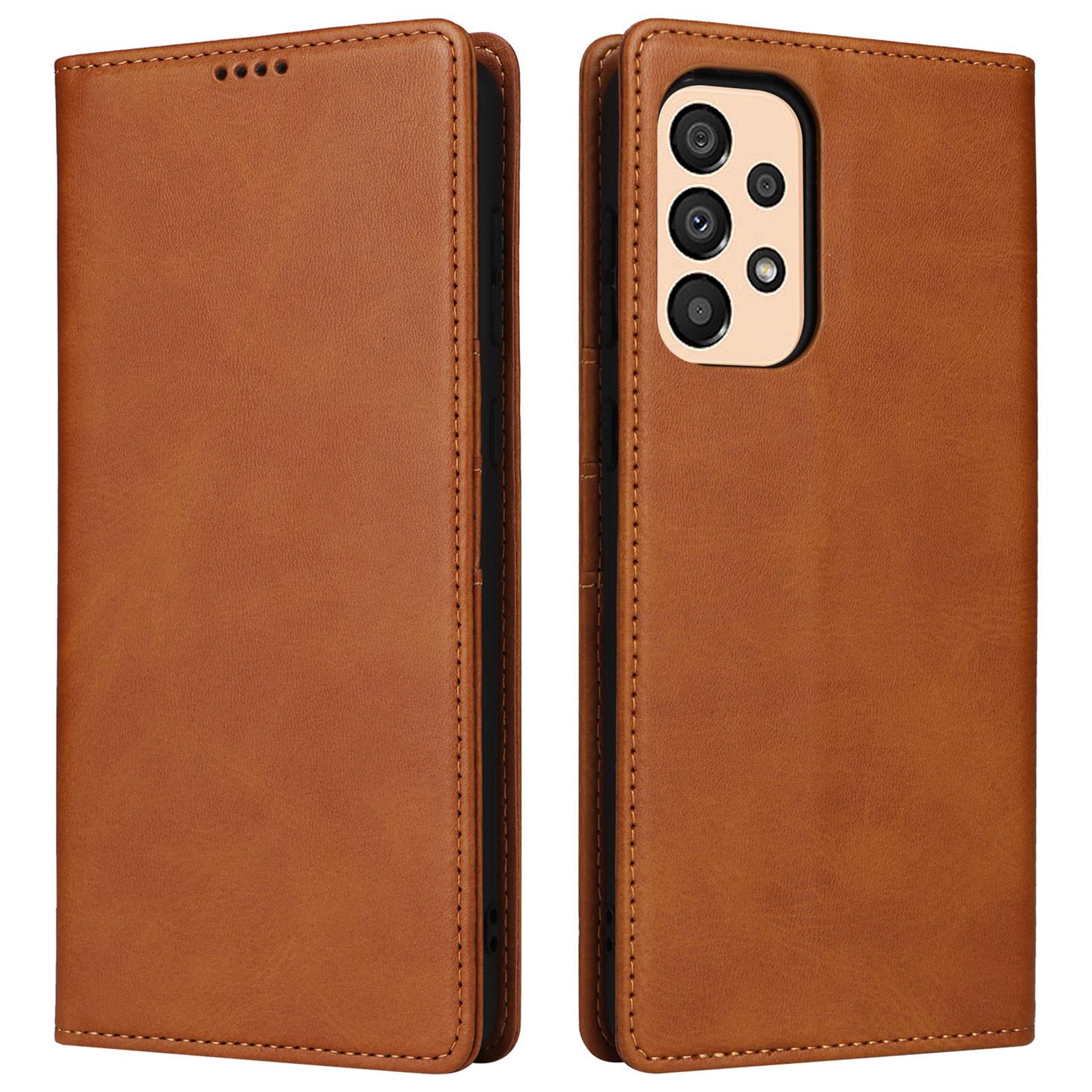 

Чехол для Samsung Galaxy A33 5G Кожаный чехол для телефона с блокировкой RFID Магнитное поглощение Brown