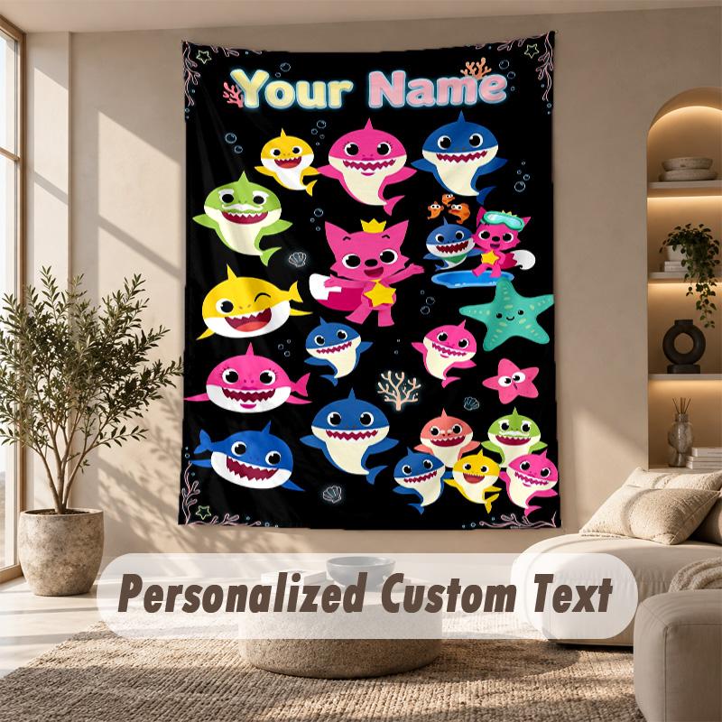 Baby Shark Tapestry, Personalized Custom Text, Wall Hanging Tapestry For Living Room Home Wall Decor