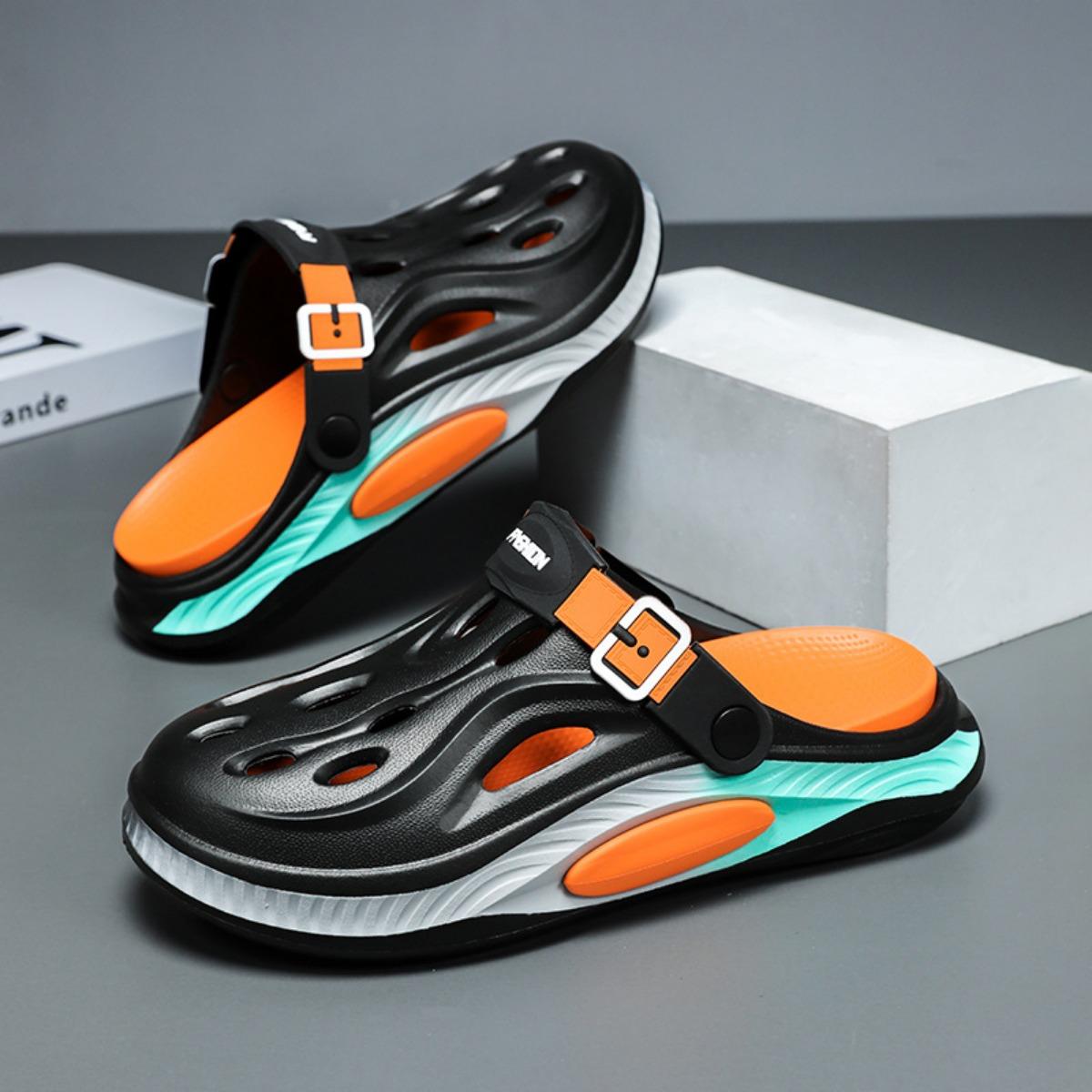 

Мужские сандалии на толстой подошве с перфорацией, летние, уличные, удобные, модные, новые, пляжные, шлепанцы для женщин 36/37 чёрный