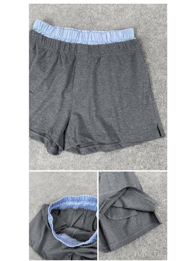 Nanyou Damen Kariert Patchwork Baumwolle Colorblock Lässige Shorts mit Doppelbund-Design