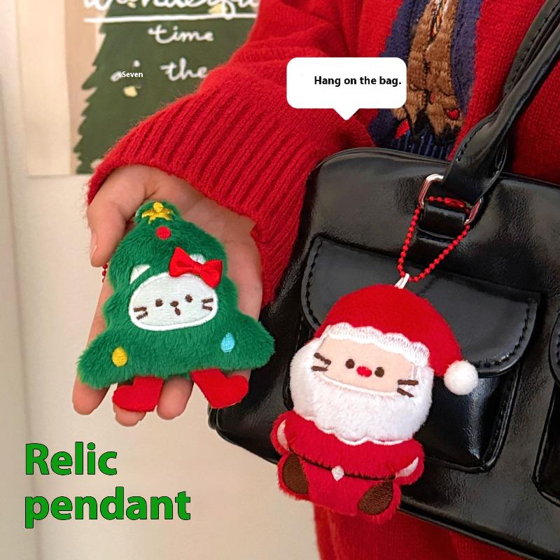 Cartoon Christmas Plush Doll Pendant Keychain Fluffy Cute Creative Soft Stuffed Doll Backpack Pendant Decorative Accessories