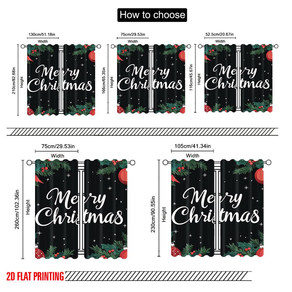 2pcs 2D flat printing Merry Christmas Popular Curtain Merry Christmas leaves Versatile 100% Polyester Without Electricity Family