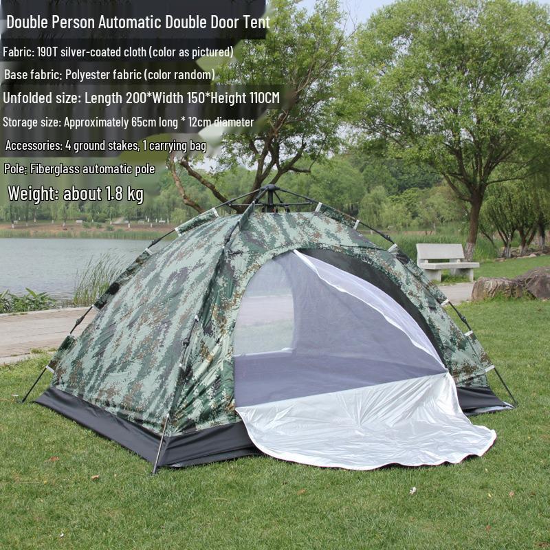 Camouflage 1-2 Person Windproof Pop-Up Camping Tent with Double Doors and Mesh