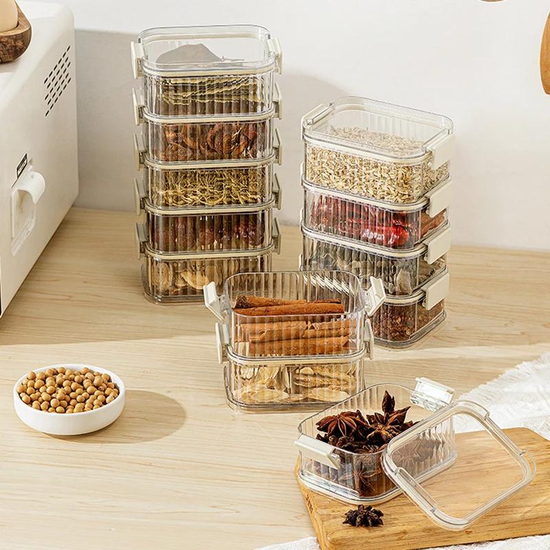 3/5pcs Household Stackable Food Sealing Jar Multi-layered Seasoning Storage Box Portable All-In-One Kitchen Spices Beans Storage Jar