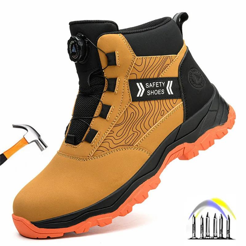 Waterproof Work Shoes High Man Rotating Button Safety Shoes Anti-slip Rubber Outsole Work Boots Sneakers with Steel Toe Cap