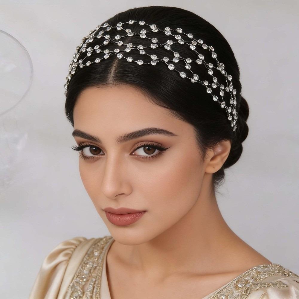 Handmade Rhinestone Tiara Wedding Headpieces Bride Hair Bands Classic Hair Net Crown  Women
