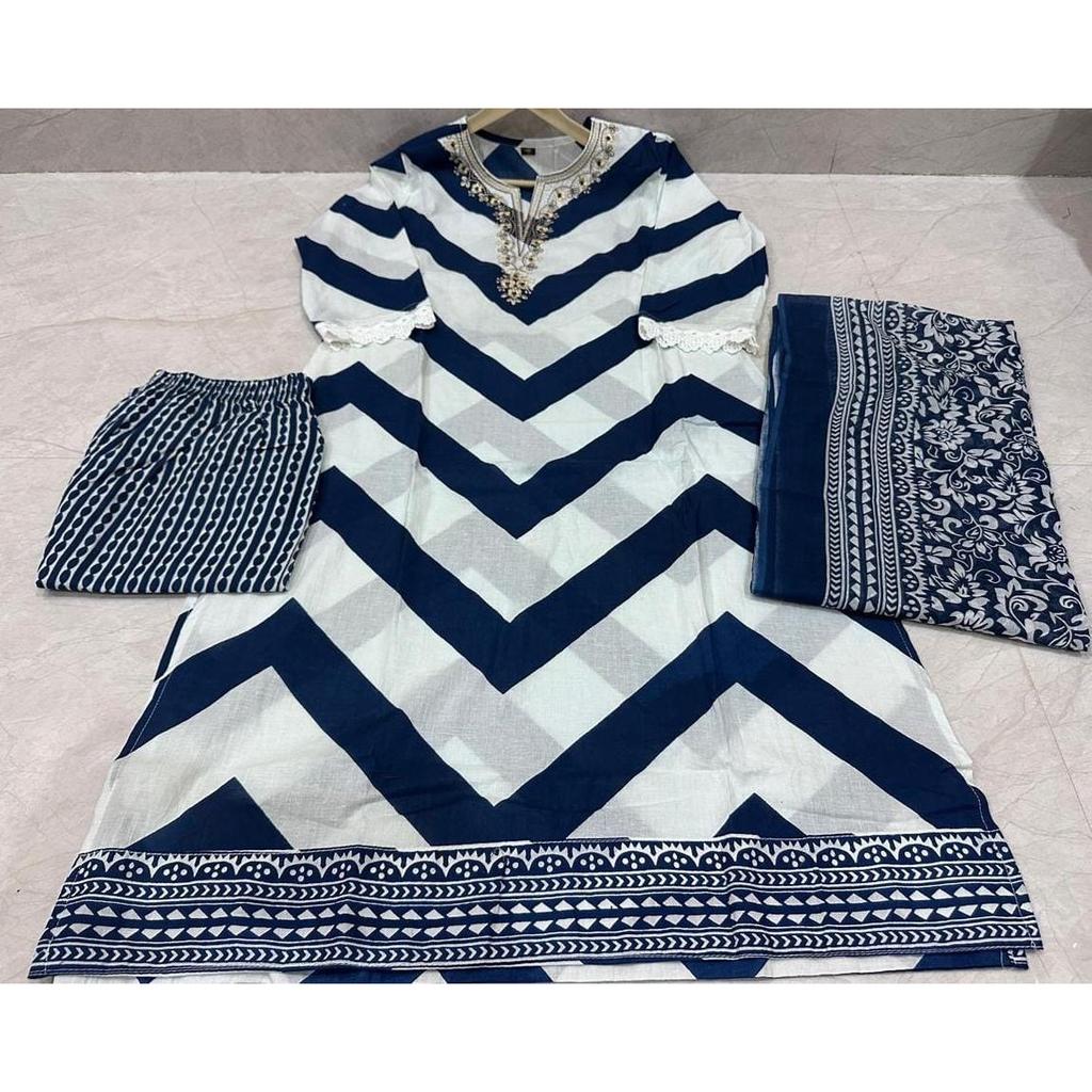 Beautiful Party Wear Top Kurta Set Indian Women Ethnic Kurti Pant Dupatta Set